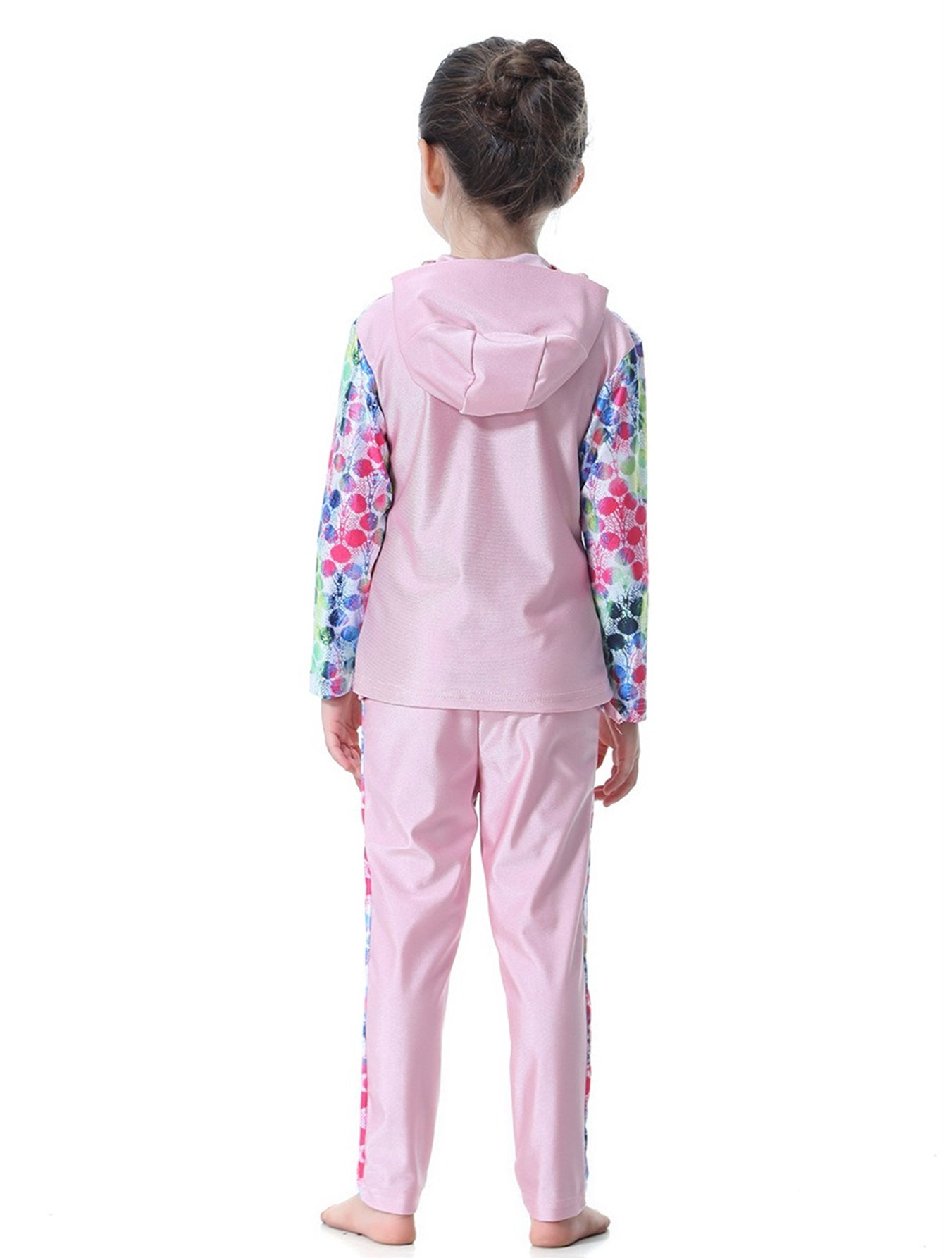 Girls Long Sleeve Splicing Waterproof Hooded Swimsuit Set