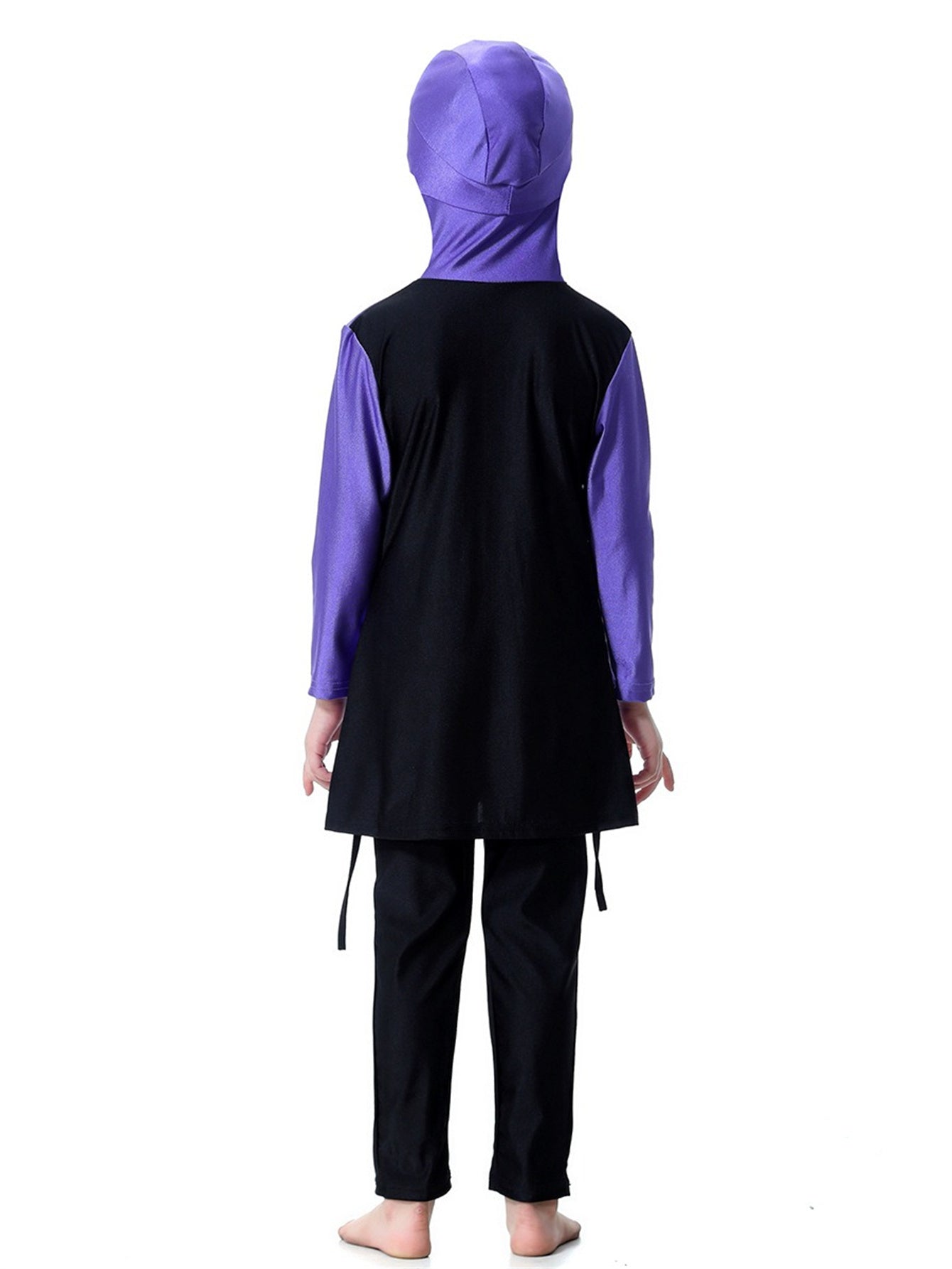 Girls Swimsuit Hooded Contrast Color Long Sleeve Long Pants Sun Protection Swimsuit Set