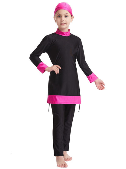 Girls' conservative color matching three-piece sun protection swimsuit