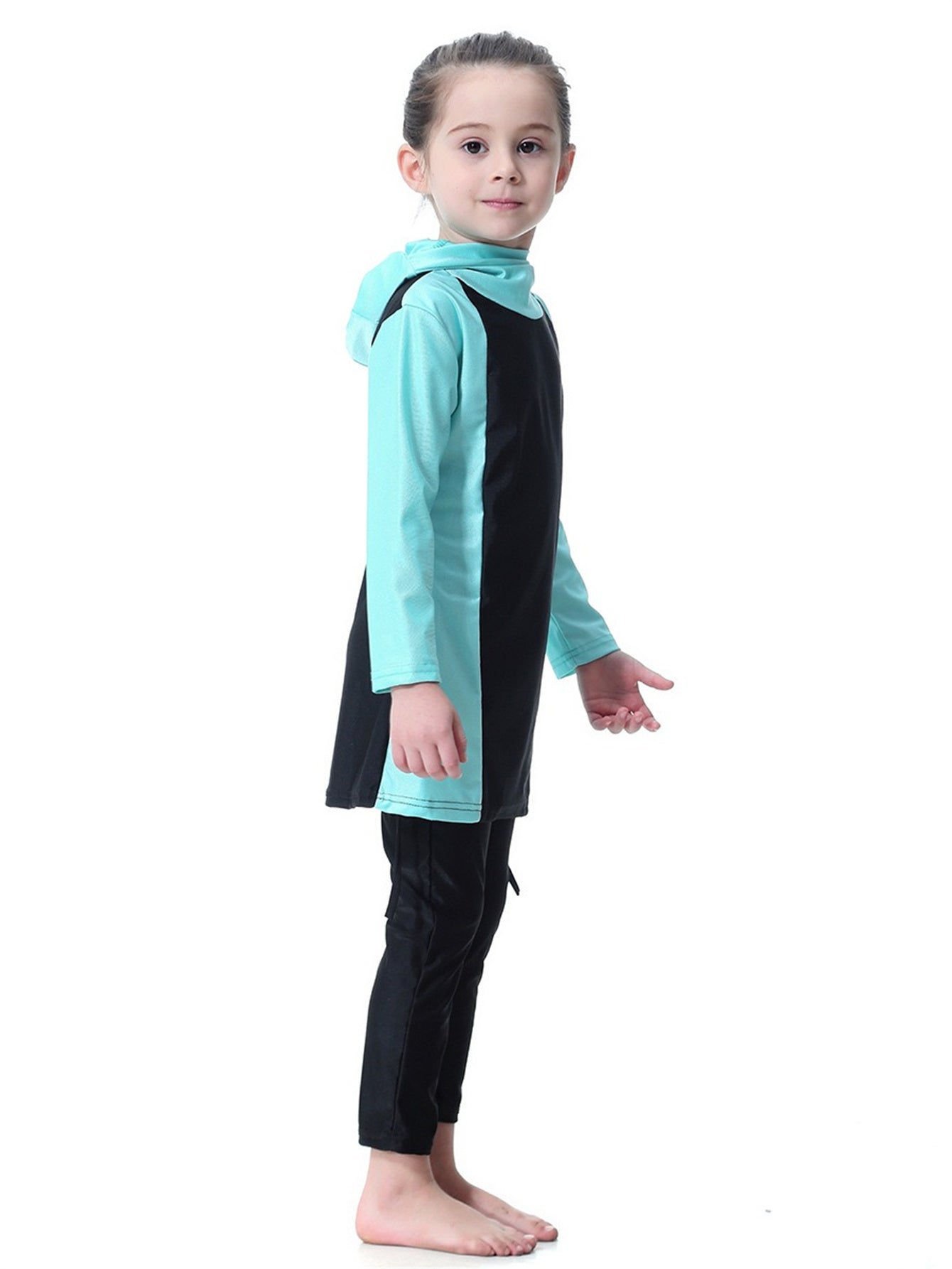Girls Swimsuit Hooded Contrast Color Long Sleeve Long Pants Sun Protection Swimsuit Set
