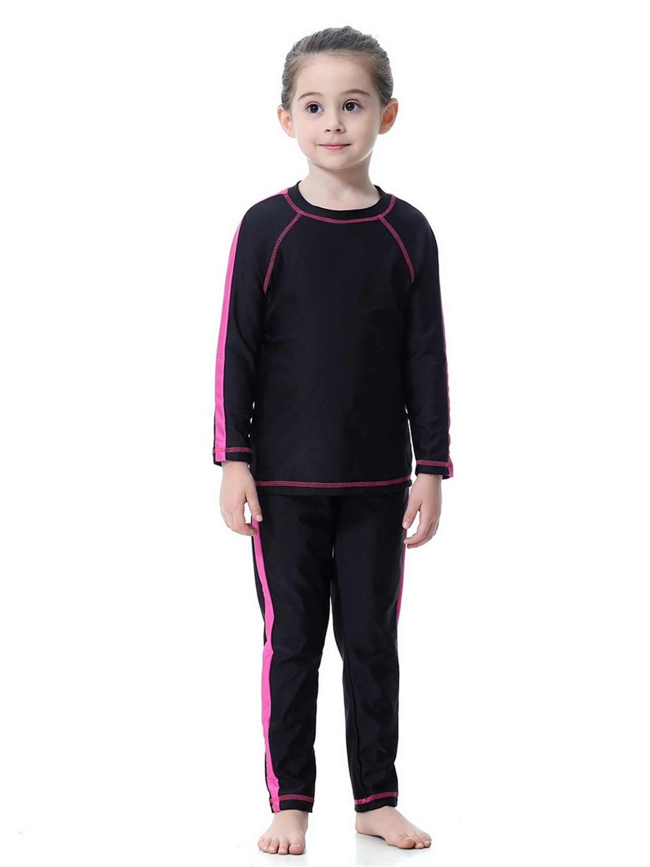 Girls traditional conservative long sleeve long pants sun protection swimsuit set