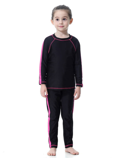 Girls traditional conservative long sleeve long pants sun protection swimsuit set