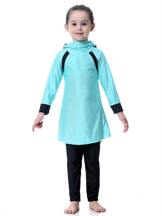 Girls bright color long sleeve long pants hooded sun protection swimsuit set