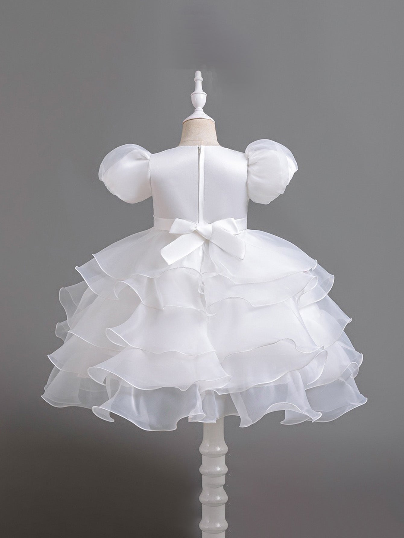 Girls Puff Sleeve Dress Bow Princess Dress