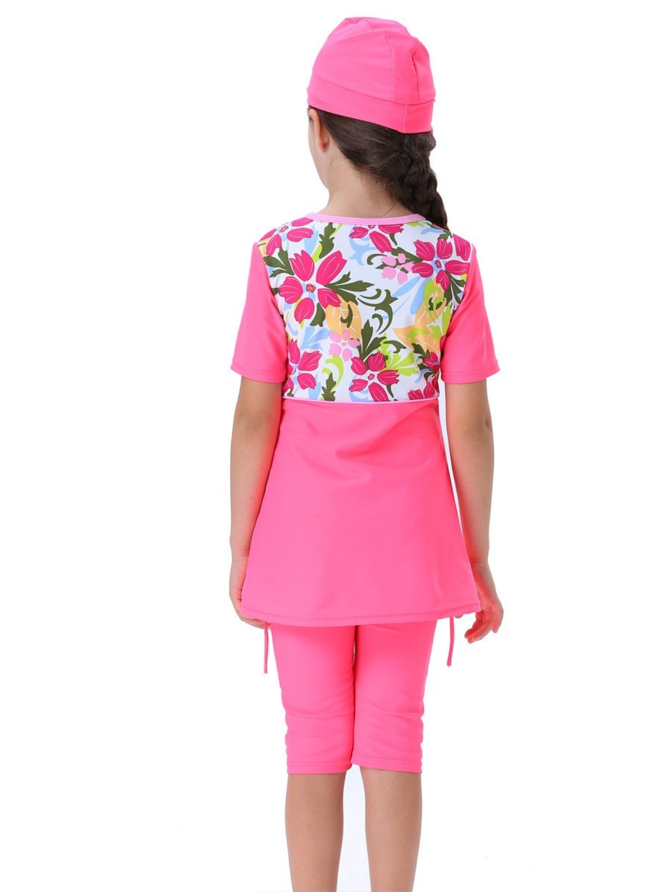 Girls conservative swimsuit Cute children's beach swimsuit Short sleeve + shorts two-piece set Patterned / butterfly print design