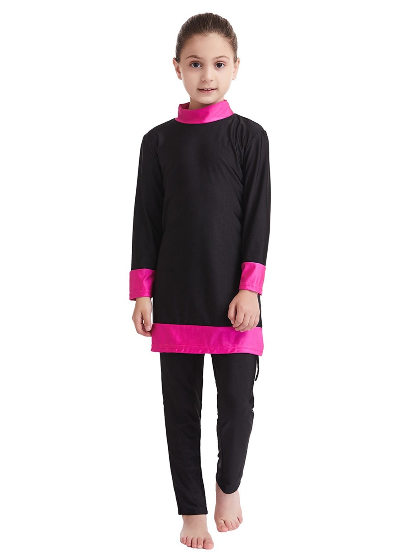 Girls' conservative color matching three-piece sun protection swimsuit