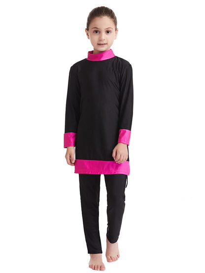 Girls' conservative color matching three-piece sun protection swimsuit