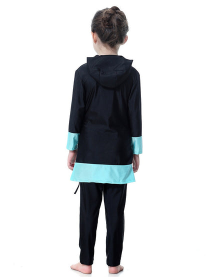 Girls' long-sleeved trousers contrast color heart hooded swimsuit set