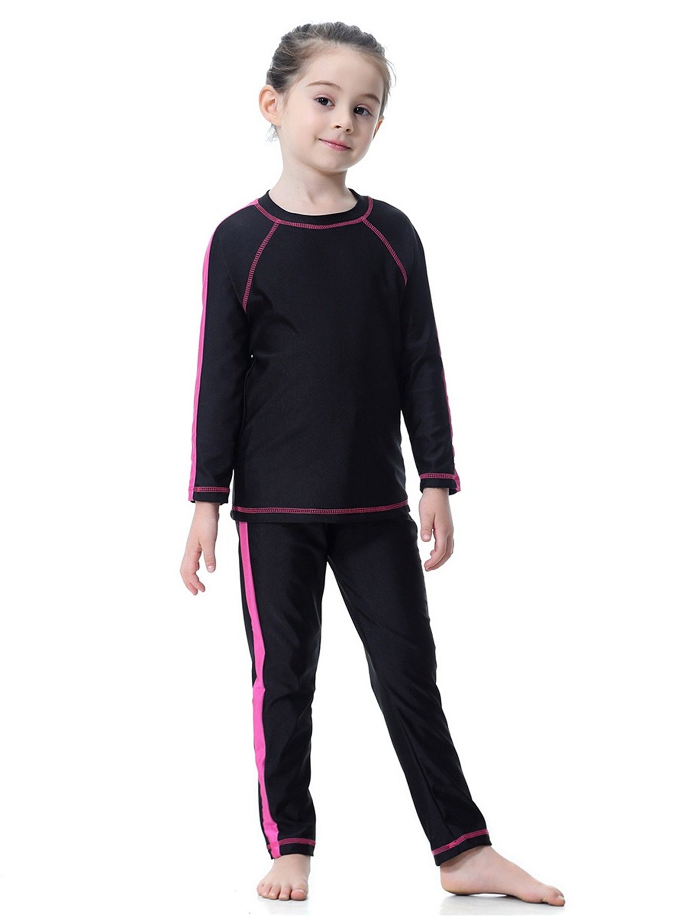 Girls traditional conservative long sleeve long pants sun protection swimsuit set