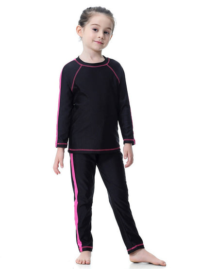 Girls traditional conservative long sleeve long pants sun protection swimsuit set
