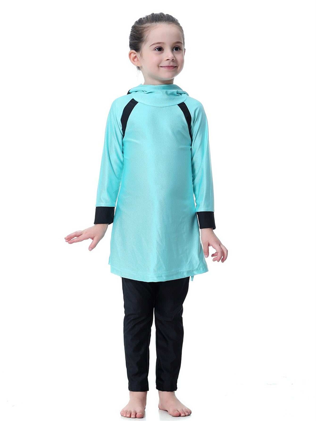 Girls bright color long sleeve long pants hooded sun protection swimsuit set