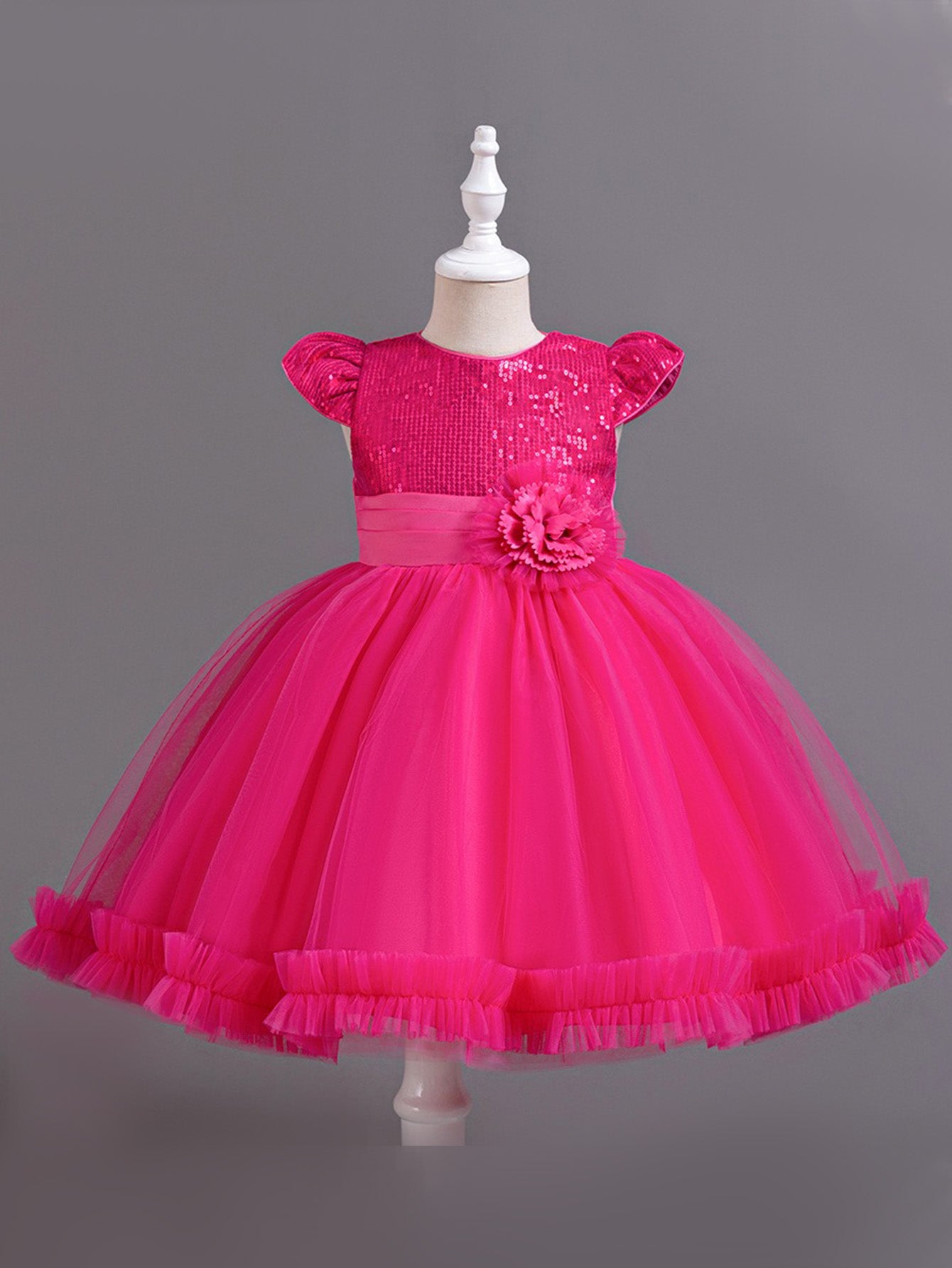 Sequined Girls Skirt Flying Sleeve Short Skirt One Piece Mesh Tulle Tutu Skirt