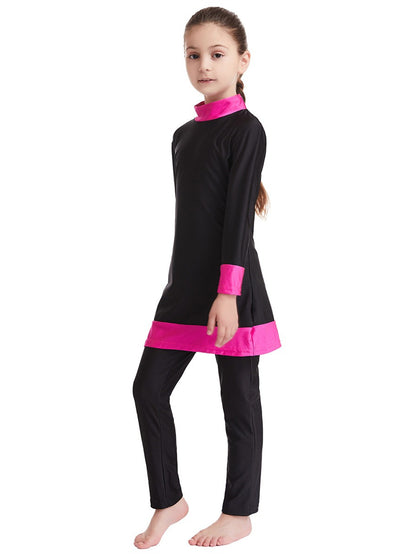 Girls' conservative color matching three-piece sun protection swimsuit