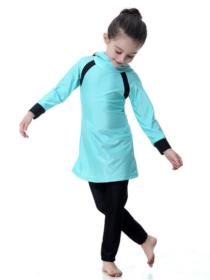 Girls bright color long sleeve long pants hooded sun protection swimsuit set