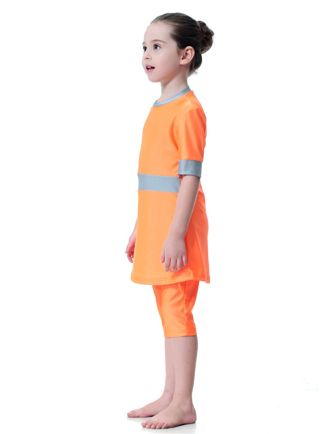 Girls Swimsuit Round Neck Contrast Color Conservative Two-Piece Swimsuit