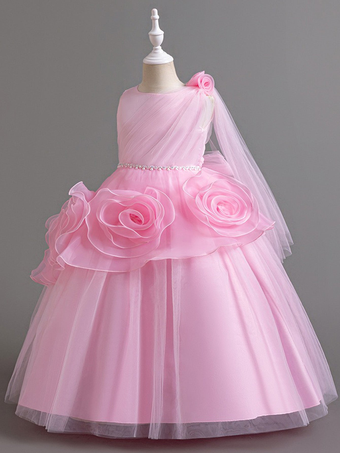 Long dress host mid-waist diamond dress organza flower skirt