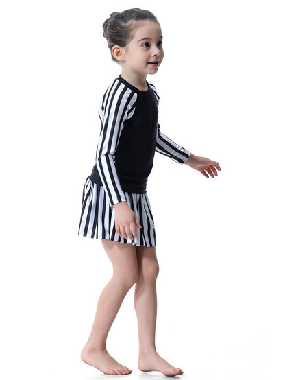Girls striped long skirt sun protection swim skirt set