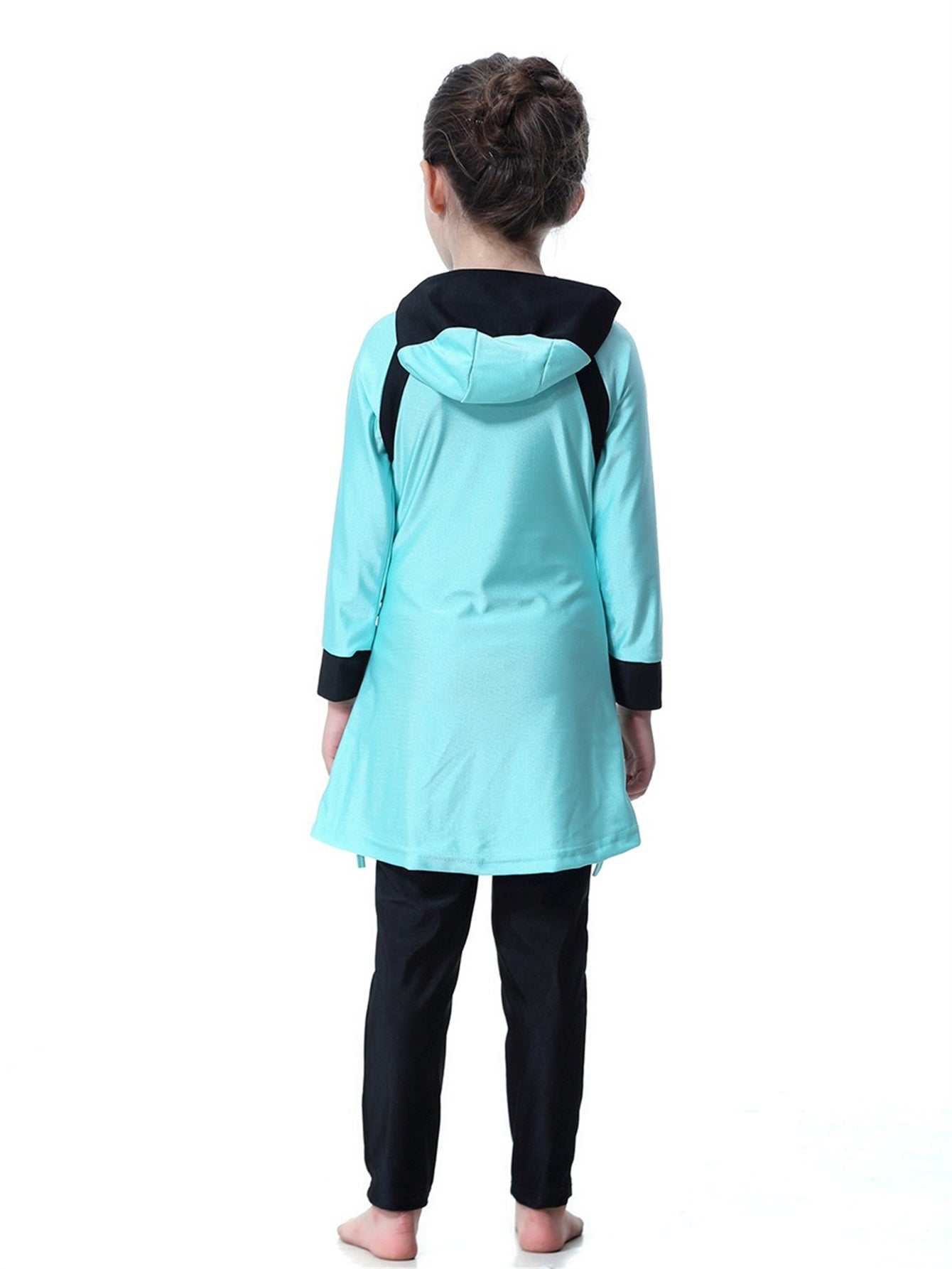 Girls bright color long sleeve long pants hooded sun protection swimsuit set