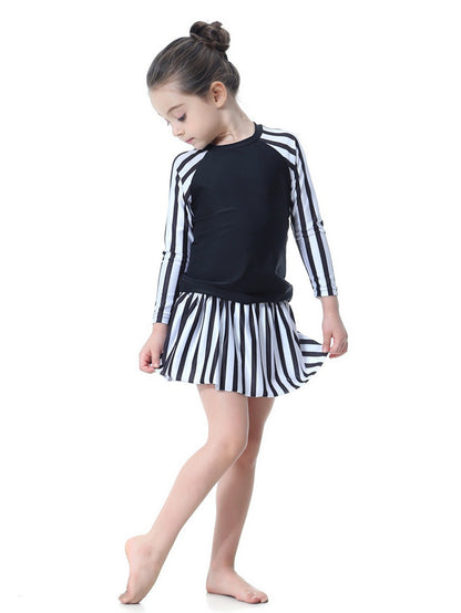 Girls striped long skirt sun protection swim skirt set