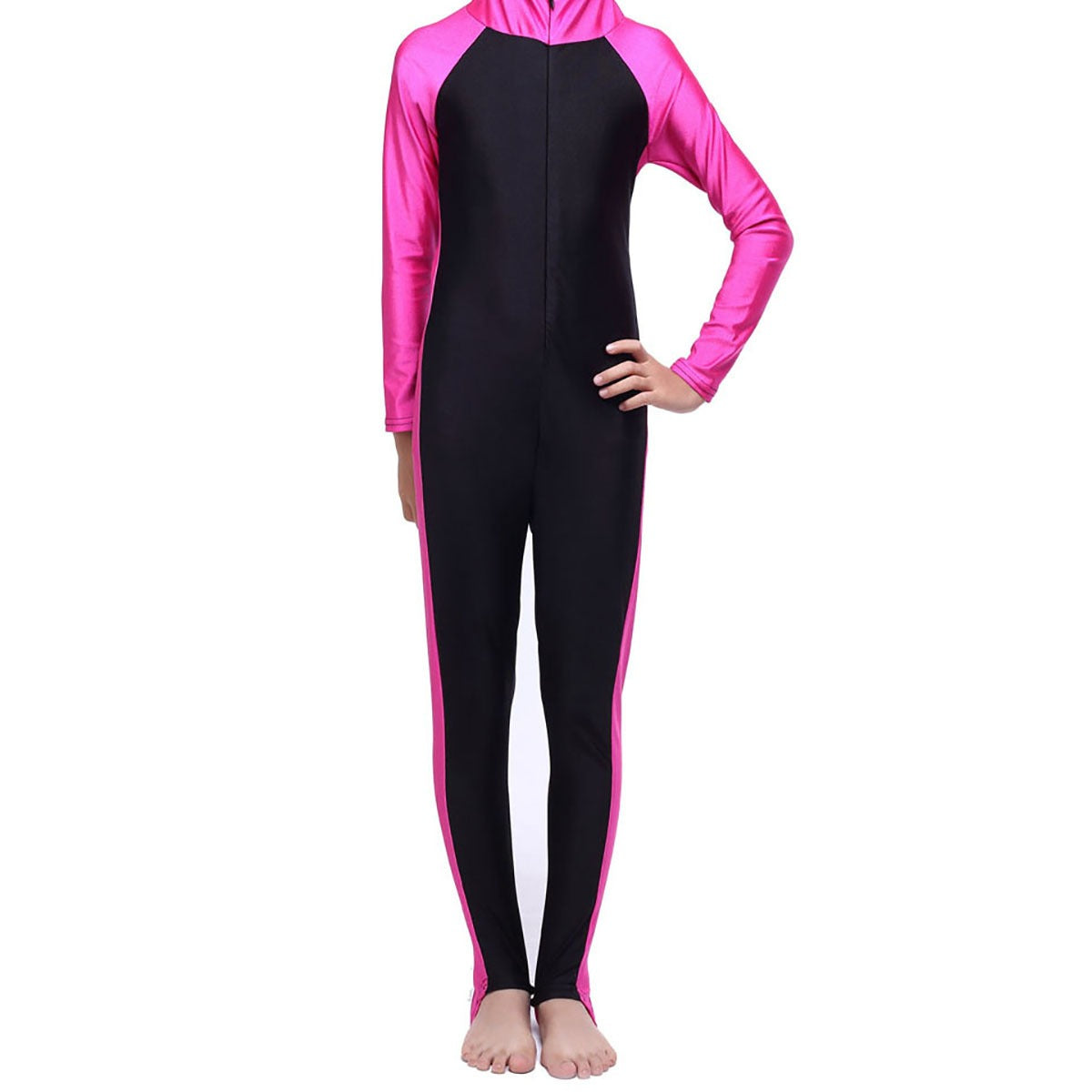 Girls swimsuit conservative contrast color one piece swimsuit