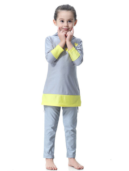 Girls' long-sleeved trousers contrast color heart hooded swimsuit set