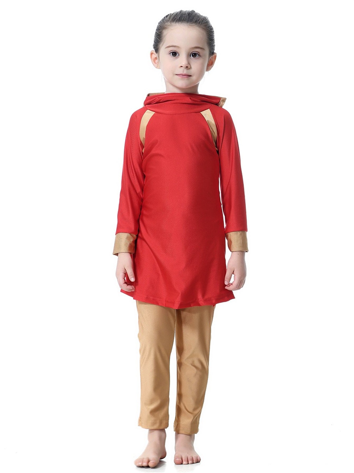Girls bright color long sleeve long pants hooded sun protection swimsuit set