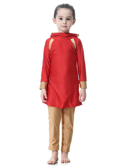 Girls bright color long sleeve long pants hooded sun protection swimsuit set