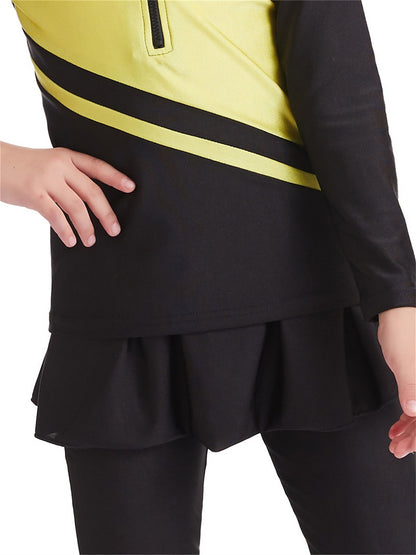 Girls Traditional Conservative Splicing Long Sleeve Swimsuit Set