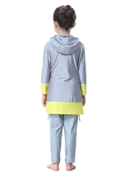 Girls' long-sleeved trousers contrast color heart hooded swimsuit set