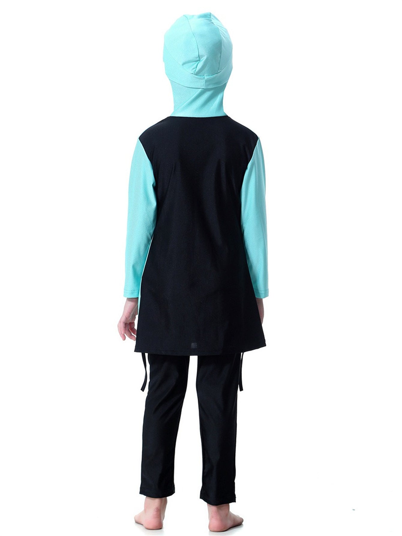Girls Swimsuit Hooded Contrast Color Long Sleeve Long Pants Sun Protection Swimsuit Set