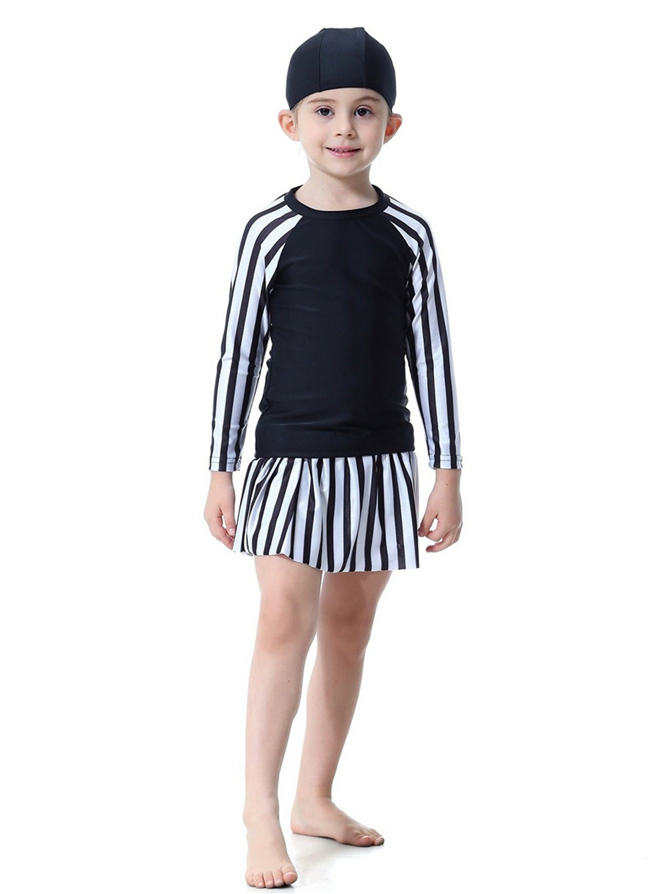 Girls striped long skirt sun protection swim skirt set