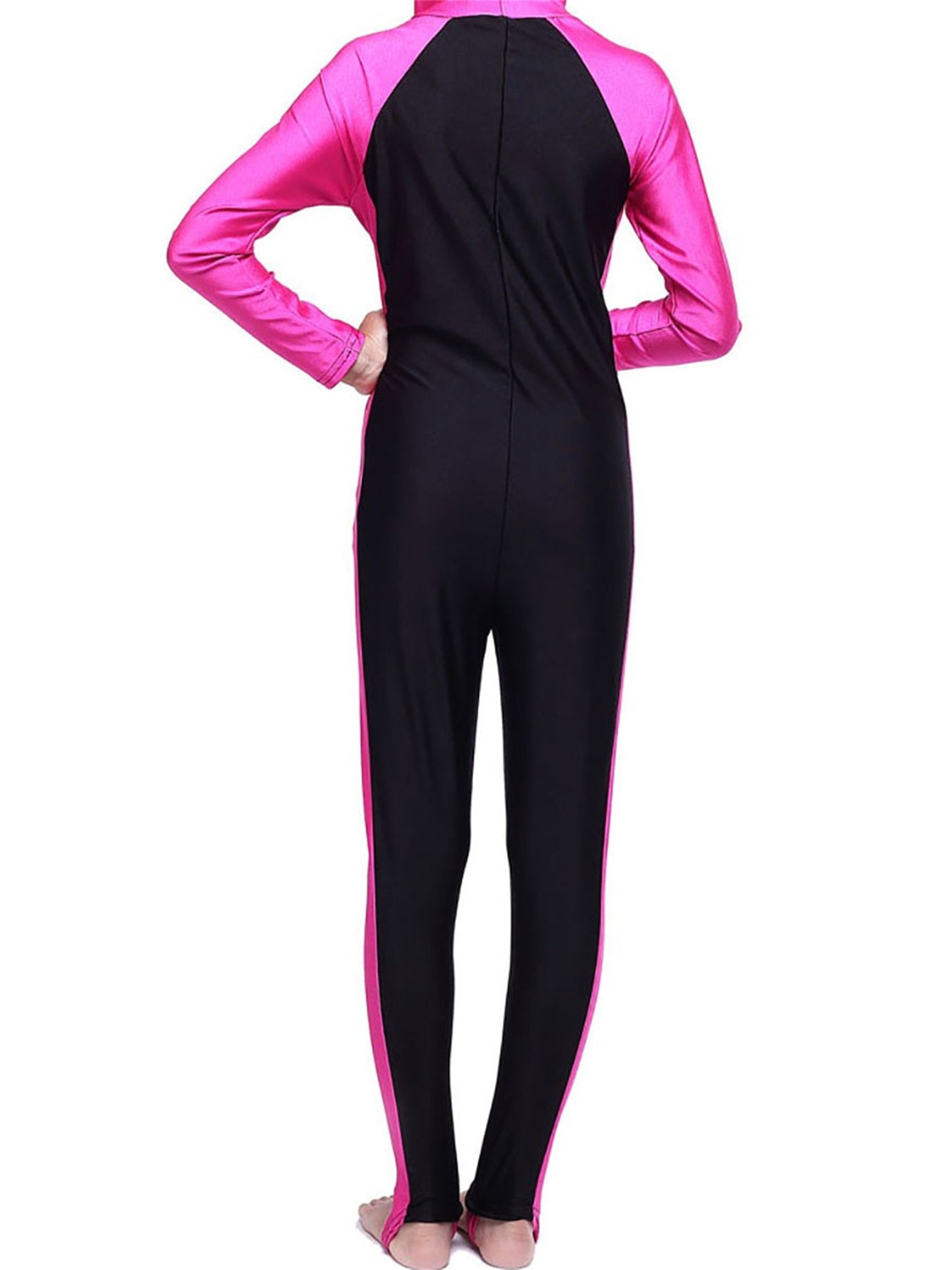 Girls swimsuit conservative contrast color one piece swimsuit