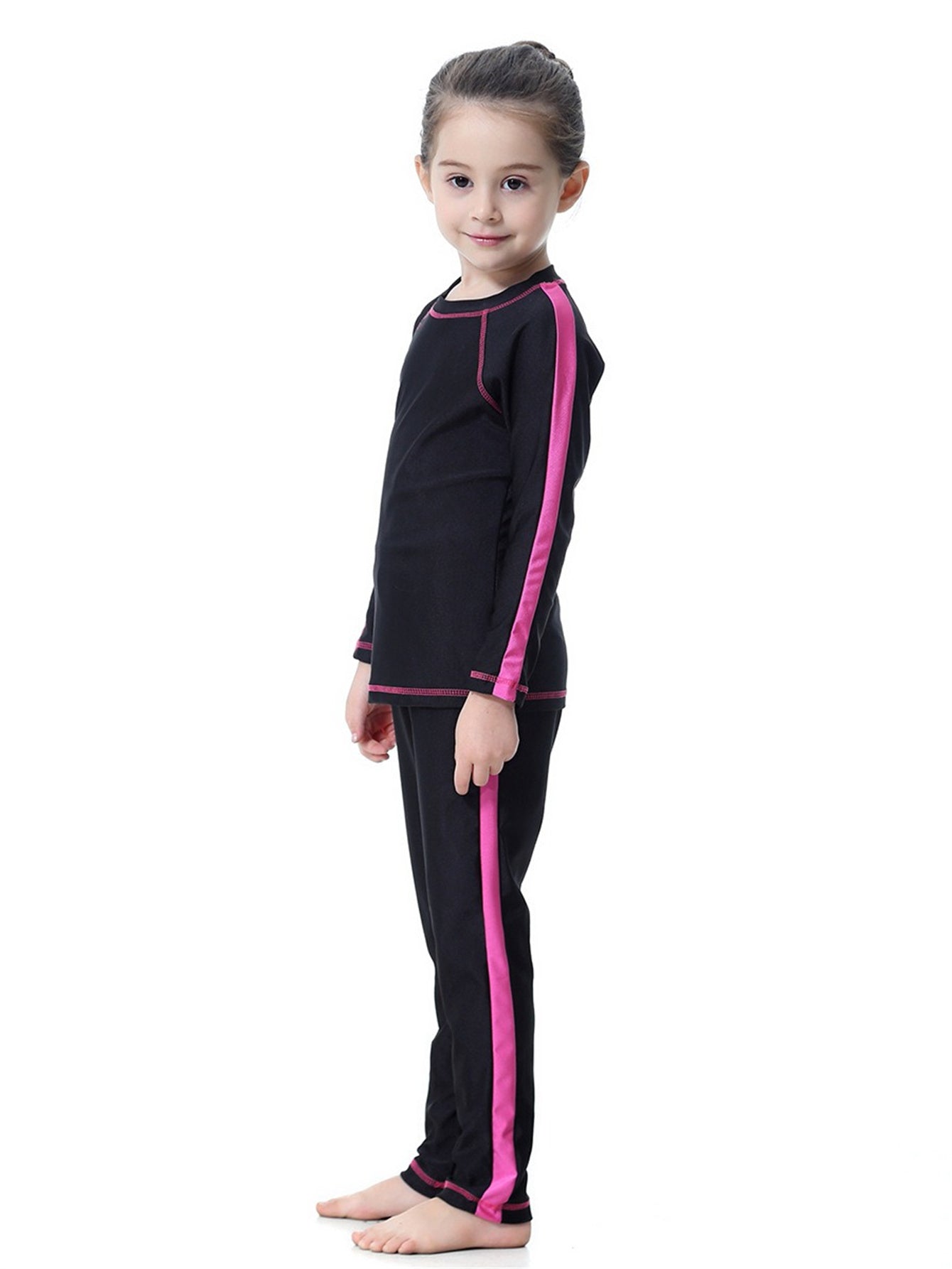 Girls traditional conservative long sleeve long pants sun protection swimsuit set