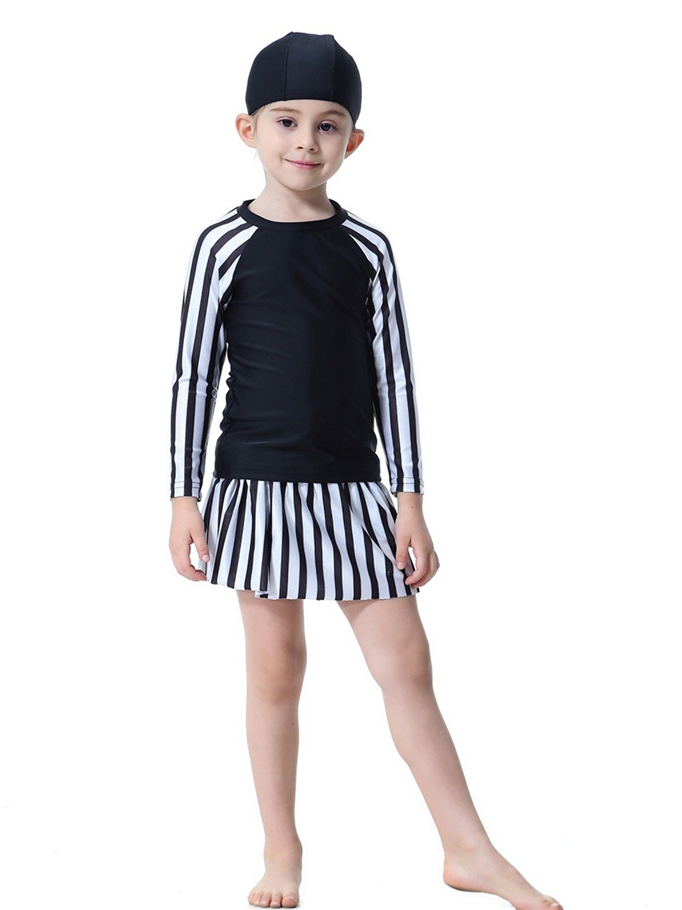 Girls striped long skirt sun protection swim skirt set