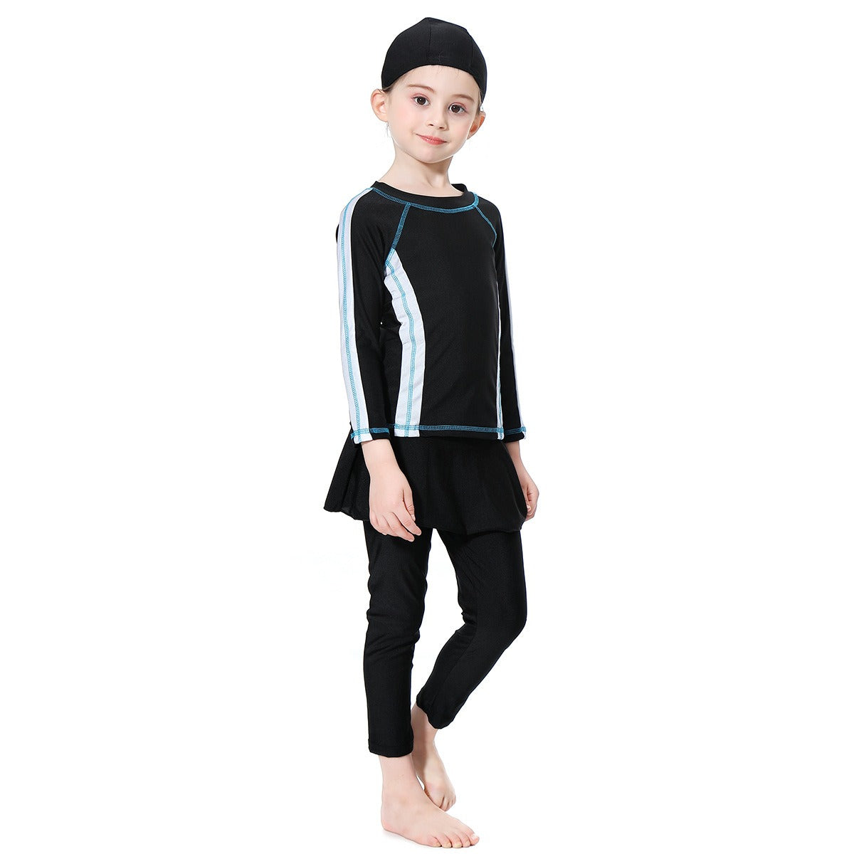 Girls' conservative swimsuit with contrasting colors, long sleeves and long pants, sunscreen two-piece set