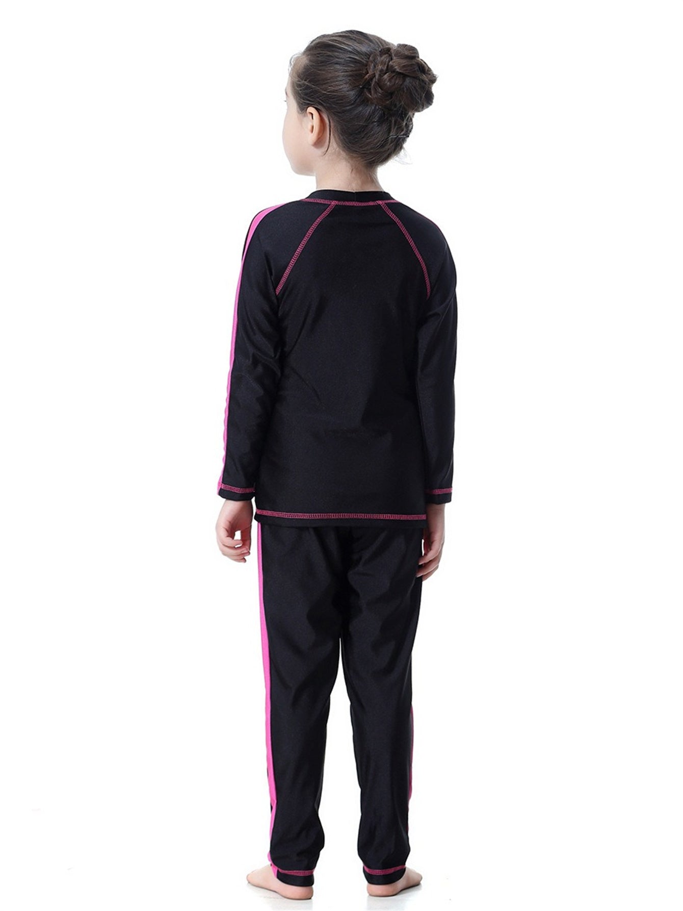 Girls traditional conservative long sleeve long pants sun protection swimsuit set