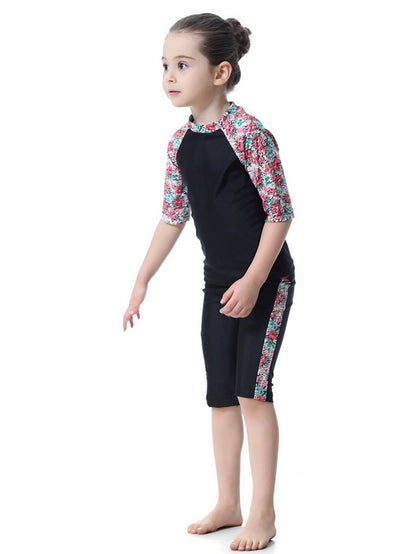 Girls Swimwear 3-piece Swimsuit Flower Pattern Patchwork Design