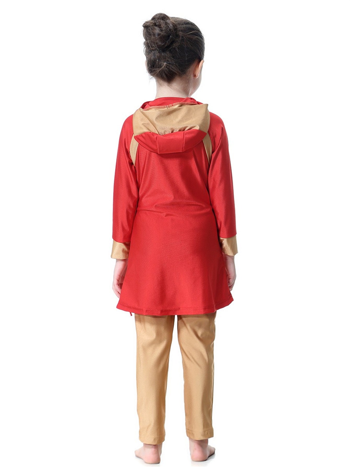 Girls bright color long sleeve long pants hooded sun protection swimsuit set