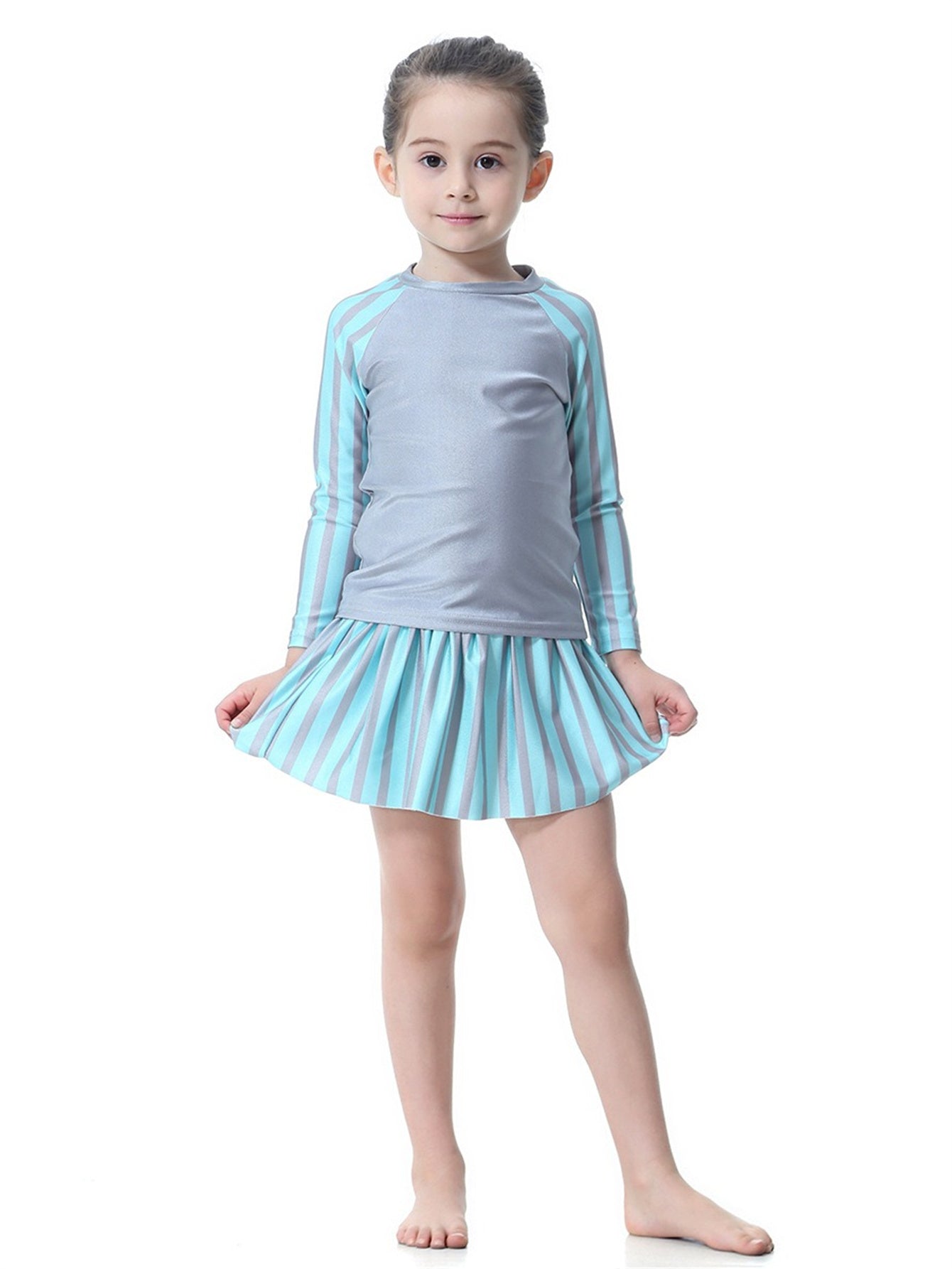 Girls striped long skirt sun protection swim skirt set