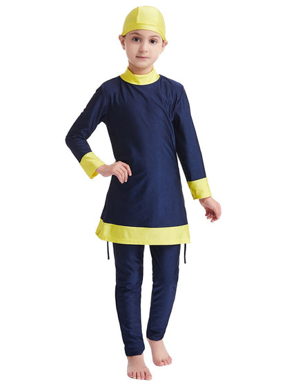 Girls' conservative color matching three-piece sun protection swimsuit