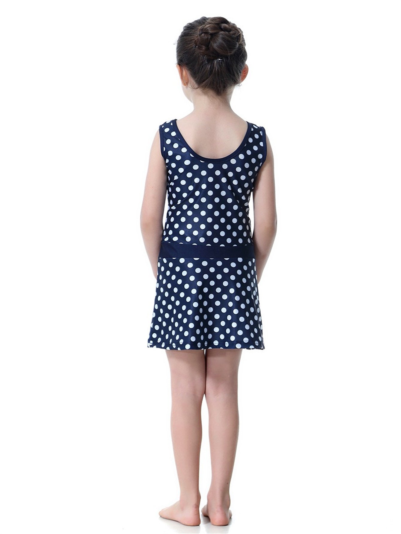 Girls Conservative Lace Polka Dot Multi-Piece Swim Dress