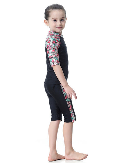 Girls Swimwear 3-piece Swimsuit Flower Pattern Patchwork Design
