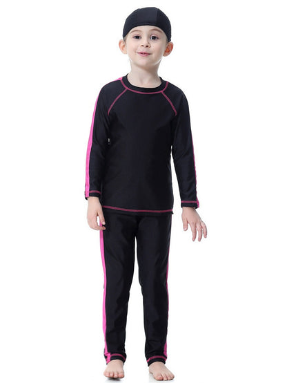 Girls traditional conservative long sleeve long pants sun protection swimsuit set