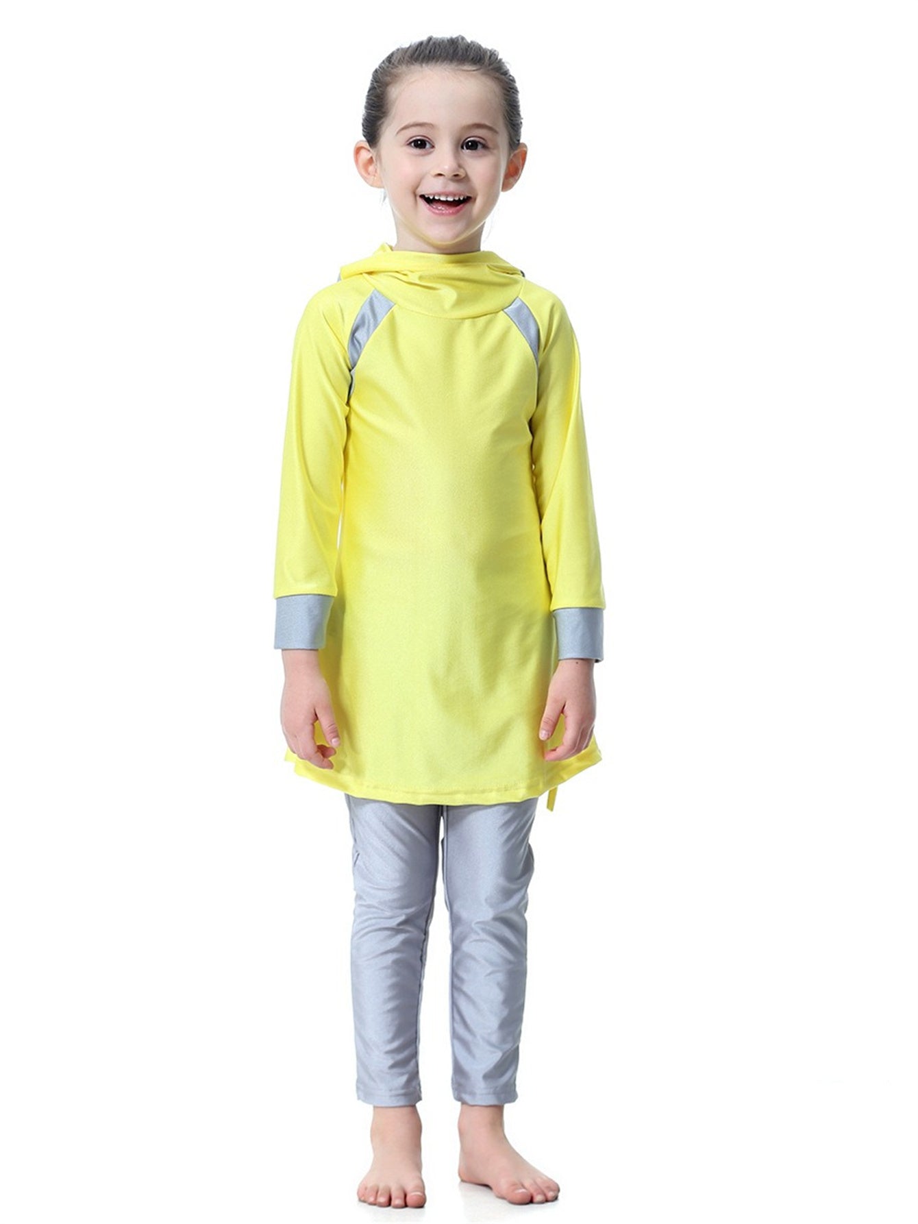 Girls bright color long sleeve long pants hooded sun protection swimsuit set