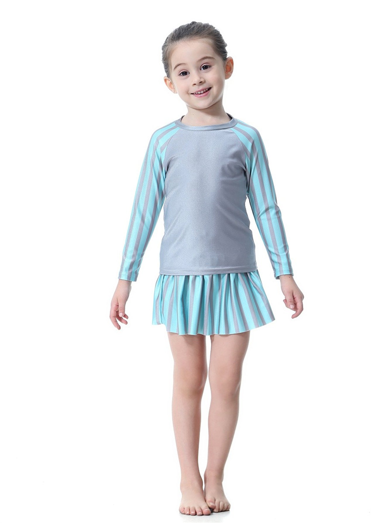 Girls striped long skirt sun protection swim skirt set