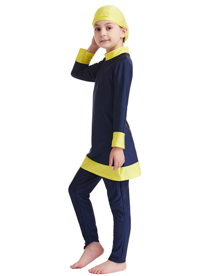 Girls' conservative color matching three-piece sun protection swimsuit