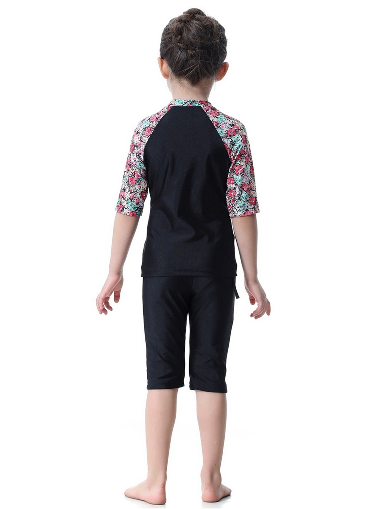 Girls Swimwear 3-piece Swimsuit Flower Pattern Patchwork Design