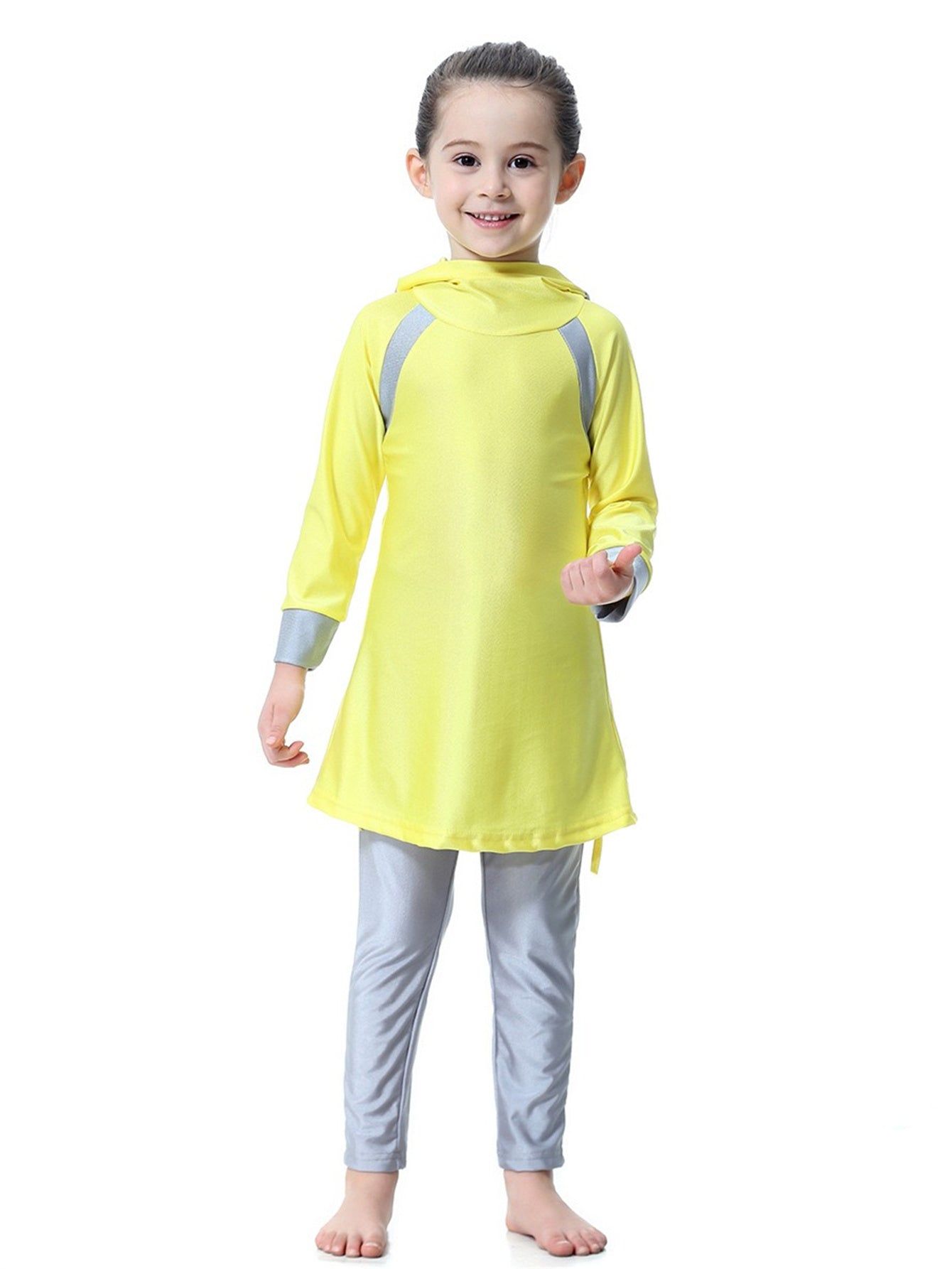 Girls bright color long sleeve long pants hooded sun protection swimsuit set