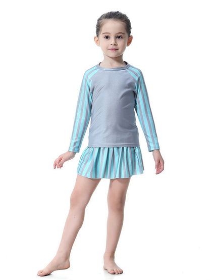 Girls striped long skirt sun protection swim skirt set