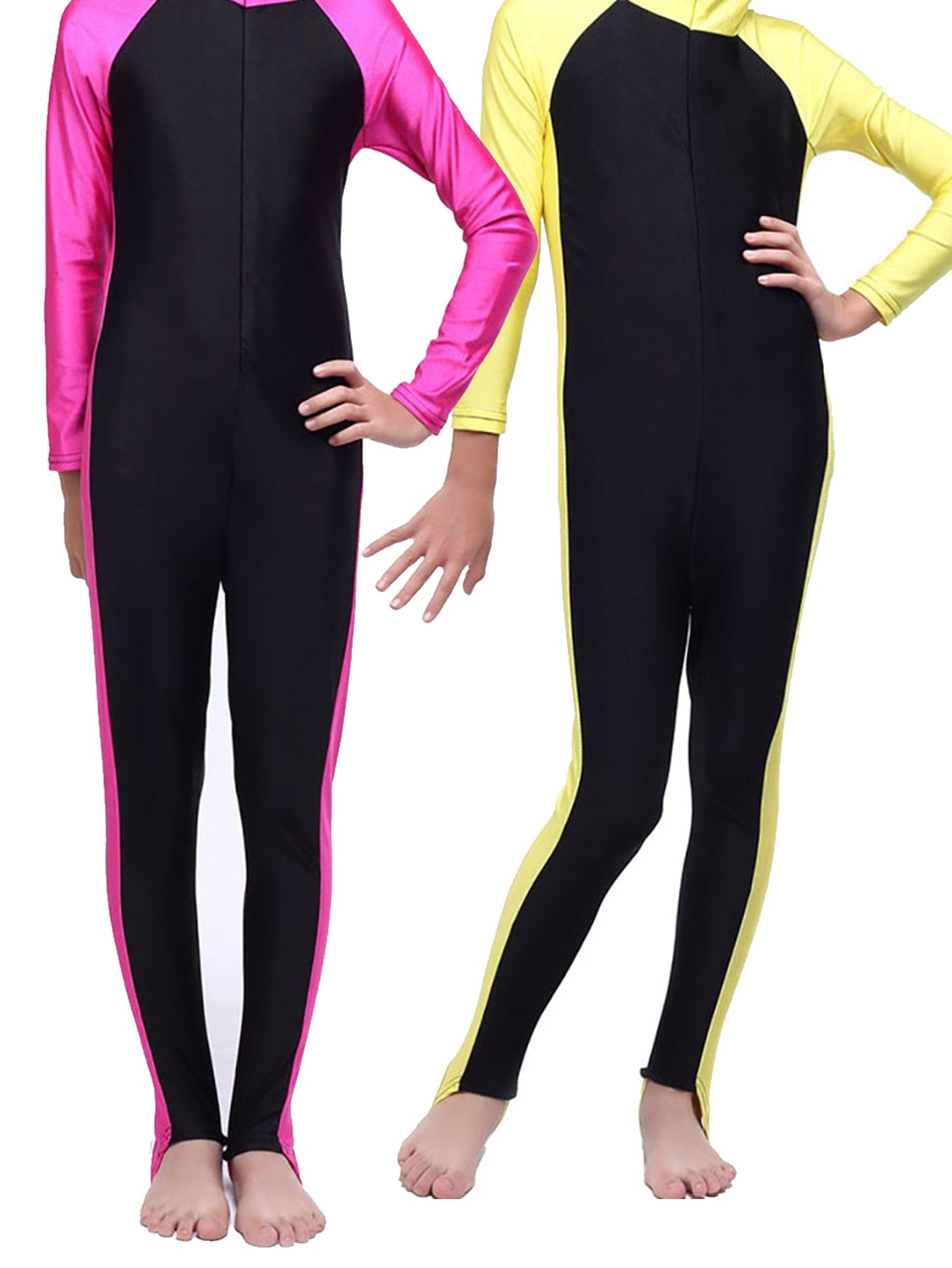 Girls swimsuit conservative contrast color one piece swimsuit